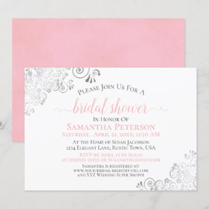 Elegant Blush Pink Silver Lace White Vrijgezellenf Kaart