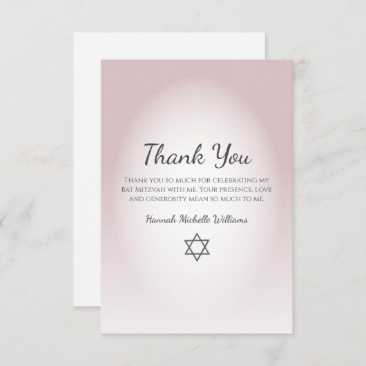 Elegant Blush Pink Simple Bat Mitzvah  Bedankkaart (Voorkant / Achterkant)