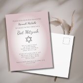Elegant Blush Pink Simple Feminine Bat Mitzvah Uitnodiging Briefkaart