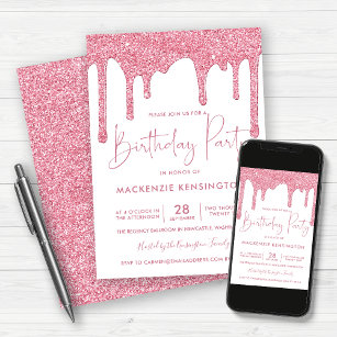 Elegant Blush Pink Sparkle Glitter Drift Birthday Kaart