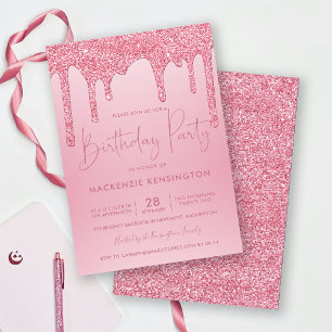 Elegant Blush Pink Sparkle Glitter Drift Birthday Kaart