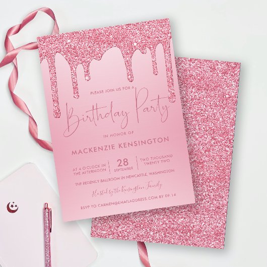 Elegant Blush Pink Sparkle Glitter Drift Birthday Kaart
