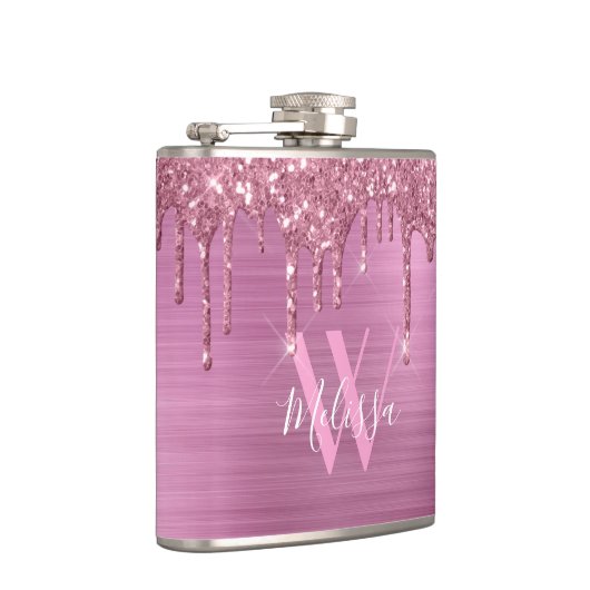 Elegant Blush Pink Sparkle Glitter Drift Monogram Heupfles (Rechts)