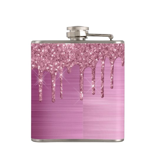 Elegant Blush Pink Sparkle Glitter Drift Monogram Heupfles (Achterkant)