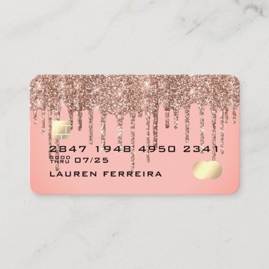 Elegant Blush Pink Sparkly Drift Faux Creditcard Visitekaartje (Voorkant)