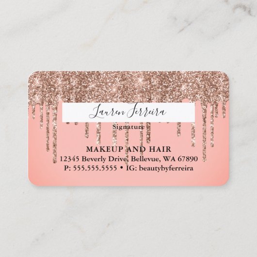 Elegant Blush Pink Sparkly Drift Faux Creditcard Visitekaartje (Achterkant)