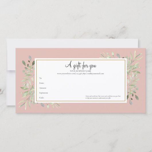 Elegant Blush Pink Spring Leaves Cadeaubon (Voorkant)