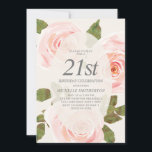 Elegant Blush Pink Springtime Floral 21st Birthday Kaart<br><div class="desc">Mooie zachte,  lichtroze waterverf met groene bladeren 21ste verjaardag uitnodiging voor meisjes. Ideaal voor de lente of de zomerverjaardag.</div>