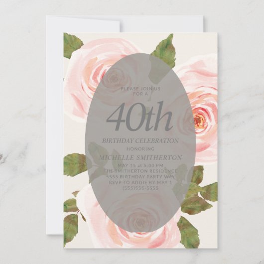 Elegant Blush Pink Springtime Floral 40th Birthday Kaart (Voorkant)