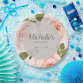 Elegant Blush Pink Springtime Floral Birthday Papieren Bordje (Feest)