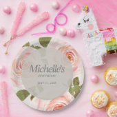 Elegant Blush Pink Springtime Floral Birthday Papieren Bordje (Feest)