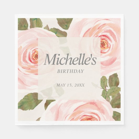 Elegant Blush Pink Springtime Floral Birthday Servet (Voorkant)