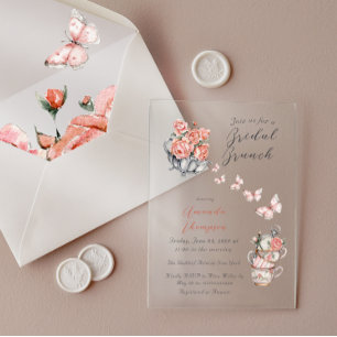 Elegant Blush Pink Tea Brunch Floral Vrijgezellenf Acryl Uitnodigingen
