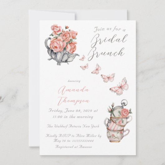 Elegant Blush Pink Tea Brunch Floral Vrijgezellenf Kaart (Voorkant)