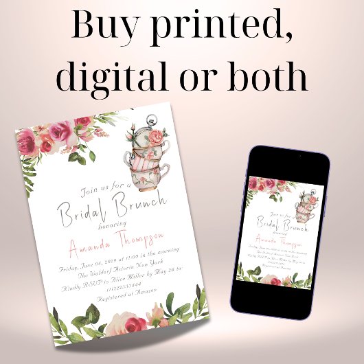 Elegant Blush Pink Tea Brunch Floral Vrijgezellenf Kaart