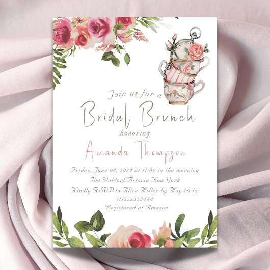 Elegant Blush Pink Tea Brunch Floral Vrijgezellenf Kaart