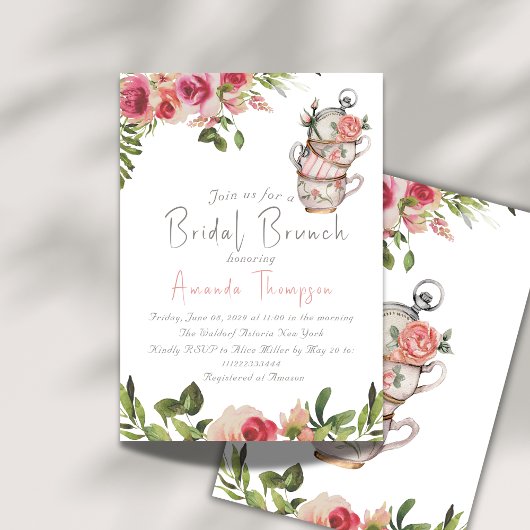 Elegant Blush Pink Tea Brunch Floral Vrijgezellenf Kaart