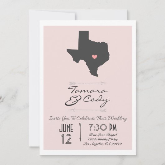 Elegant Blush Pink Texas Wedding Uitnodiging (Voorkant)