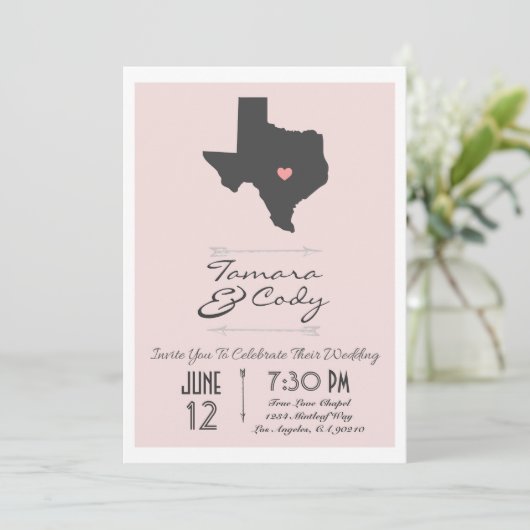 Elegant Blush Pink Texas Wedding Uitnodiging (Staand voorkant)