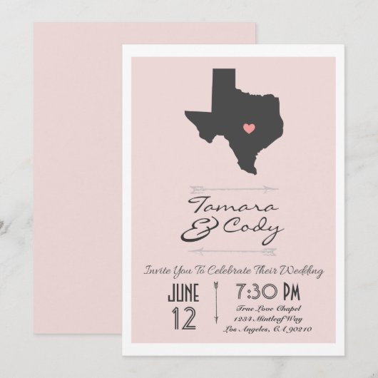 Elegant Blush Pink Texas Wedding Uitnodiging (Voorkant / Achterkant)
