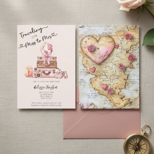 Elegant Blush Pink Travel Adventure Vrijgezellenfe Kaart