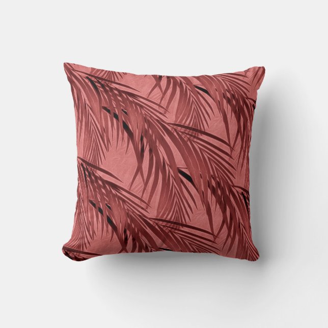 Elegant Blush Pink Tropical Palm Tree Leaf Patroon Kussen (Voorkant)