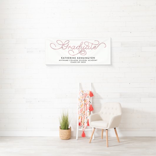 Elegant Blush Pink Typografie Afstuderen Spandoek (Insitu)