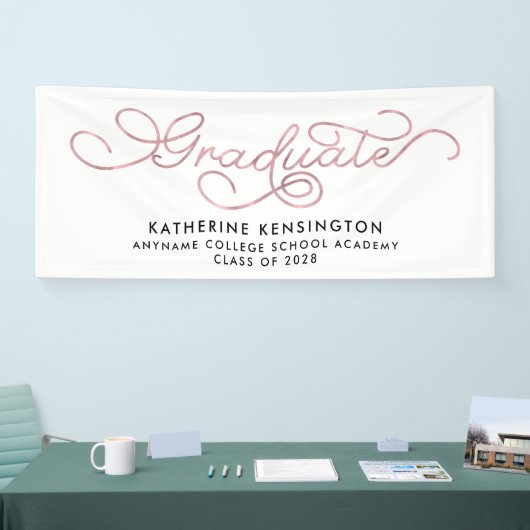 Elegant Blush Pink Typografie Afstuderen Spandoek (Beurs)