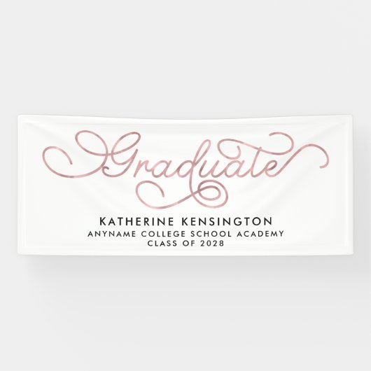 Elegant Blush Pink Typografie Afstuderen Spandoek (Horizontaal)