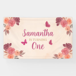 Elegant Blush Pink  Watercolor Floral 1st Birthday Spandoek