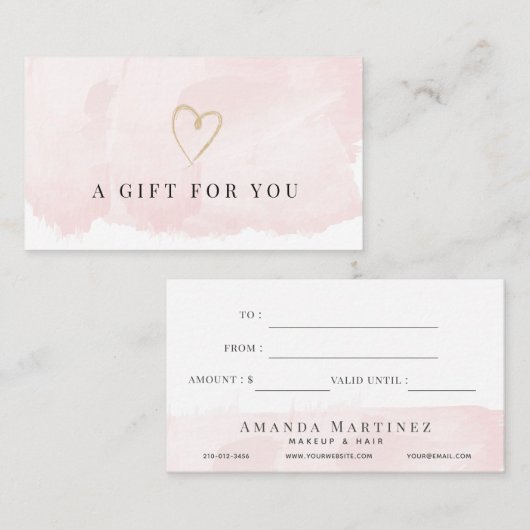 Elegant Blush Pink Waterverf Cadeaubon Visitekaartje (Voorkant / Achterkant)