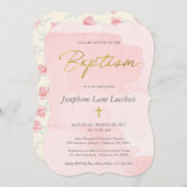 Elegant Blush Pink Waterverf en Gold Baptism Inv Kaart (Voorkant / Achterkant)