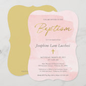 Elegant Blush Pink Waterverf en Gold Baptisme Kaart (Voorkant / Achterkant)
