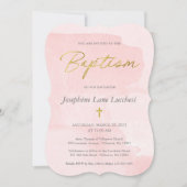 Elegant Blush Pink Waterverf en Gold Baptisme Kaart (Voorkant)