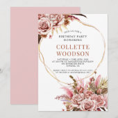 Elegant Blush Pink Waterverf Floral Birthday Kaart (Voorkant / Achterkant)