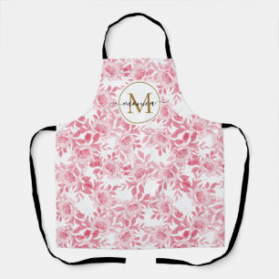 Elegant Blush Pink Waterverf Floral Gold Monogram Schort