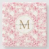Elegant Blush Pink Waterverf Floral Gold Monogram Stenen Onderzetter (Voorkant)