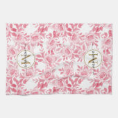 Elegant Blush Pink Waterverf Floral Gold Monogram Theedoek (Horizontaal)