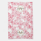 Elegant Blush Pink Waterverf Floral Gold Monogram Theedoek (Verticaal)