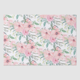 Elegant Blush Pink Waterverf Floral Leaves White Tissuepapier