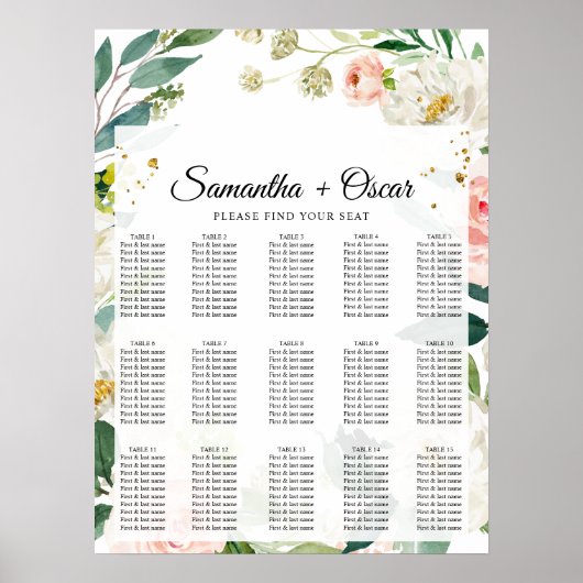 Elegant Blush Pink Waterverf Floral Lijst Poster (Voorkant)