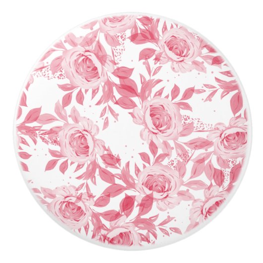 Elegant Blush Pink Waterverf Floral Monogram Keramische Knop (Voorkant)