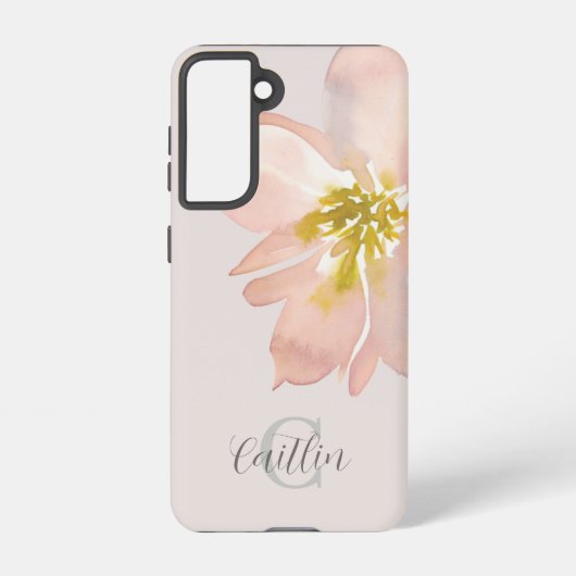 Elegant Blush Pink Waterverf Floral Monogram Samsung Galaxy Hoesje (Achterkant)