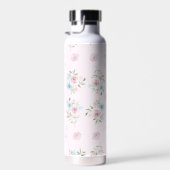 Elegant Blush Pink Waterverf Floral Monogram Waterfles (Rechts)
