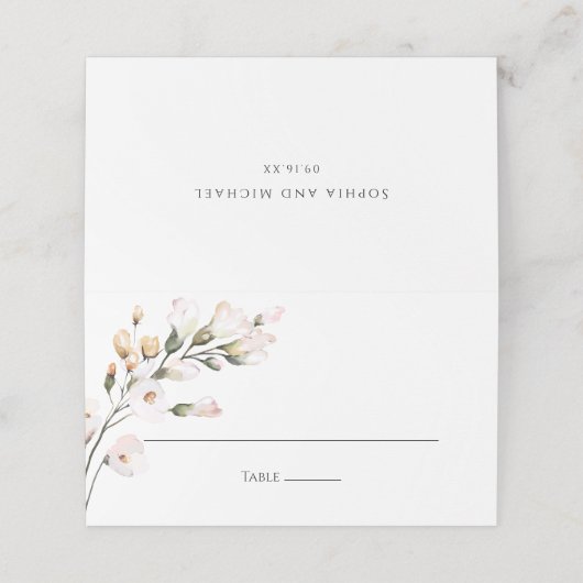 Elegant Blush Pink Waterverf Floral Plaatskaartje (Buitenkant ongevouwen)