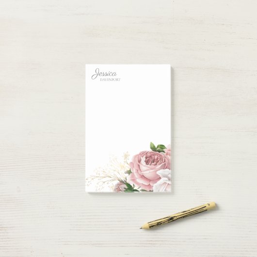 Elegant Blush Pink Waterverf Floral Post-it® Notes (Op bureau)