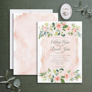 Elegant Blush Pink Waterverf Floral Script Foto Kaart