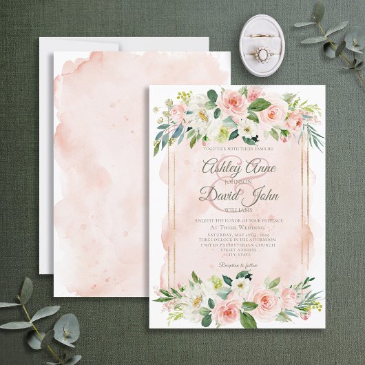 Elegant Blush Pink Waterverf Floral Script Foto Kaart