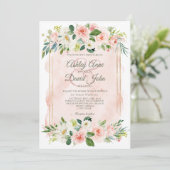 Elegant Blush Pink Waterverf Floral Script Foto Kaart (Staand voorkant)