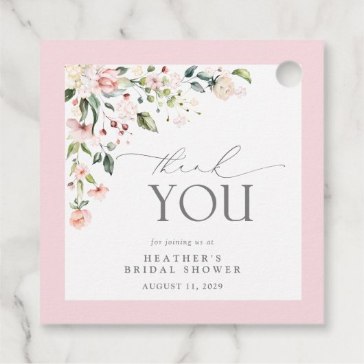 Elegant Blush Pink Waterverf Floral Vrijgezellenfe Bedankjes Labels (Achterkant)